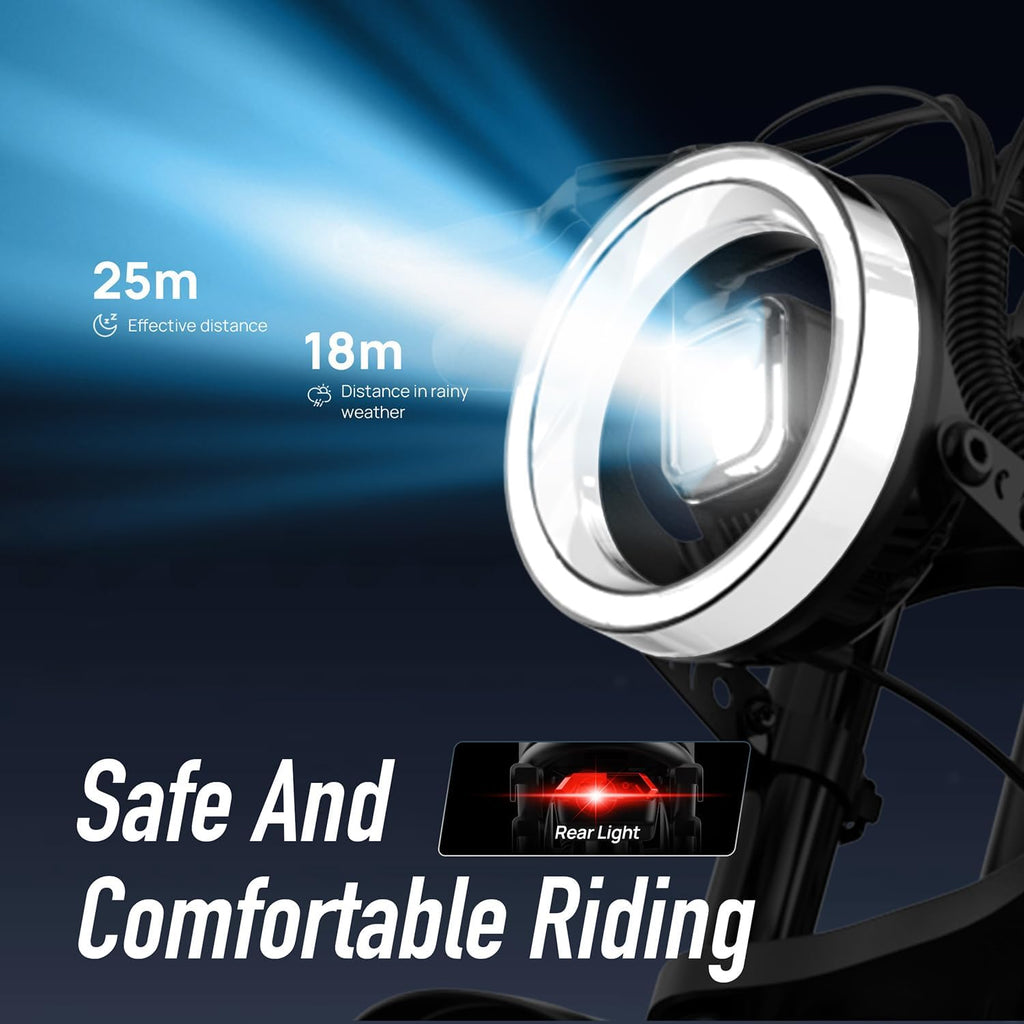 URLIFE 20 * 4" Fat Tire Electric Bikes for Adults, Ebike 48V 15.6Ah Removable Battery, 120 KM Range, Electric Mountain Bike with Colorful LCD 3-PAS, All-Terrain E-MTB