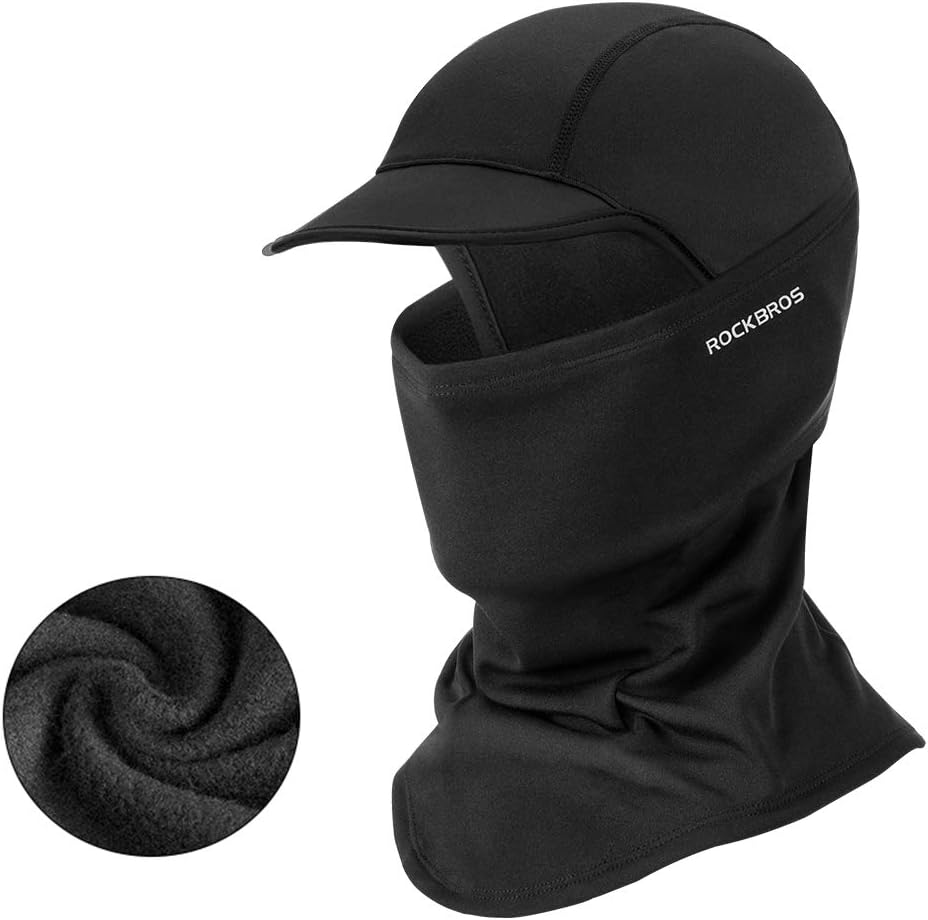 ROCKBROS Balaclava Winter Thermal Fleece Neck Warmer Windproof Dustproof Headcover Outdoor Sports Cycling Skiing Hats Fit Helmet Elastic Universal Size Black