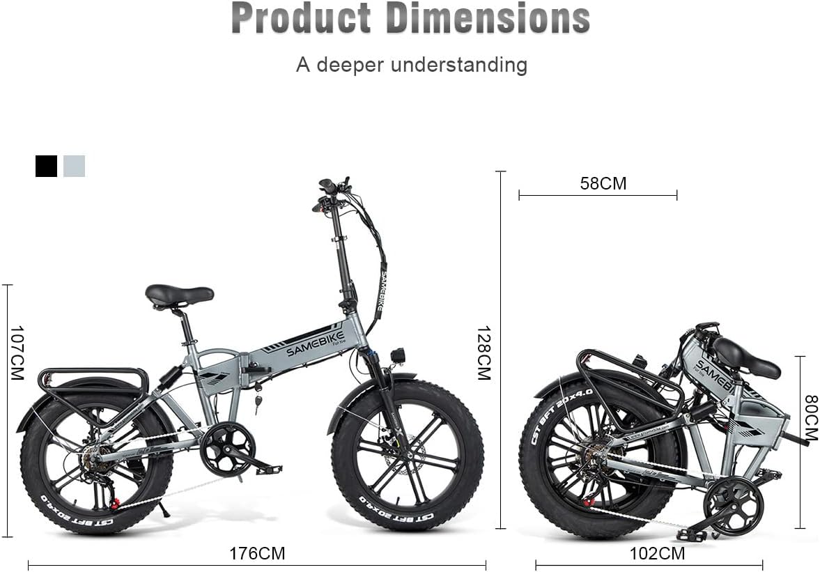 SAMEBIKE Electric Bike for AdultsCommuter Folding Snow Mountain Fat Tire E-Bike 20" 4.0 Removable Battery 7 Speed Gears