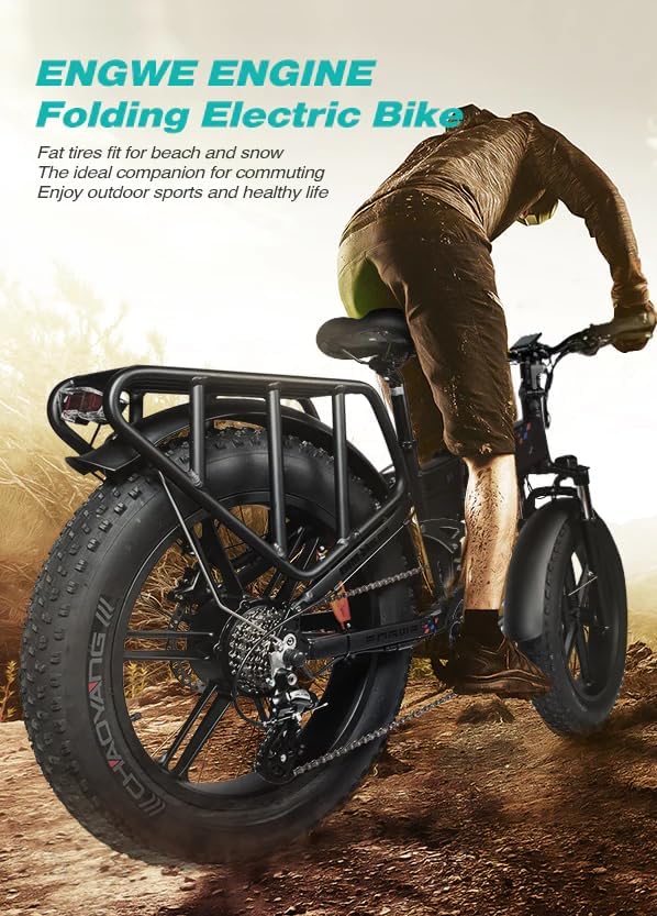 ENGWE ENGINE PRO Electric Bike Folding E-Bike for Adults, Electric Bicycle 48V 16Ah Battery, 8-Gears All -Terrain 20''*4.0 Fat Tire Electric Bicycle