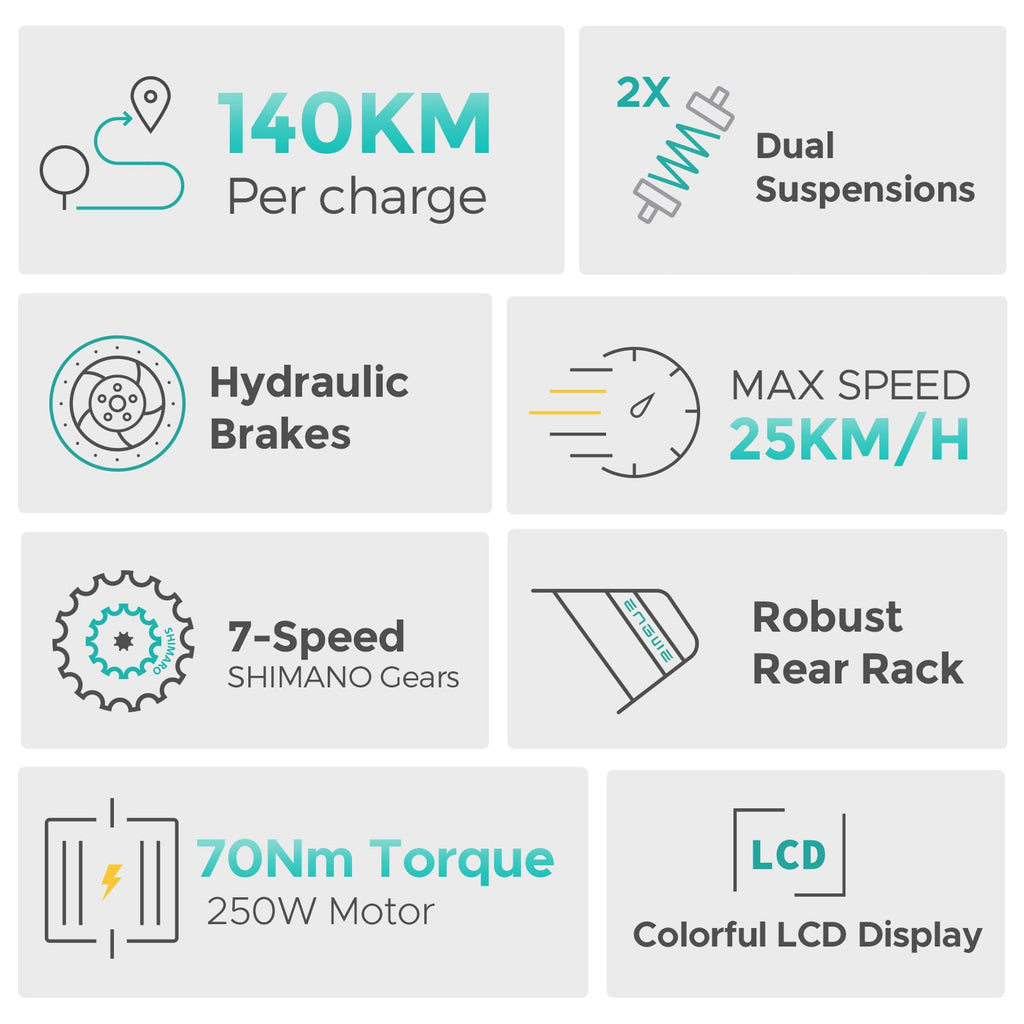 ENGWE E26 Electric Bike E-Bike for Adults with 26"x4.0" Fat Tire,250W E Mountain Bike 48V 16Ah Battery Range Up to 140KM, Speed-7 Dual Suspension All-Terrain Ebike MTB