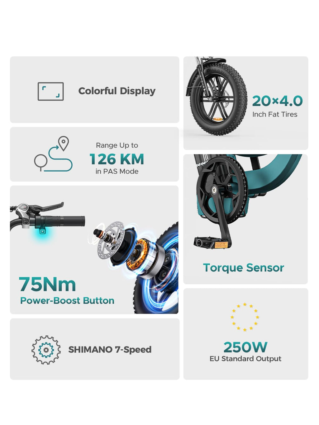 ENGWE L20 BOOST Electric Bike, 20‘’ ×4.0‘’ Fat Tire E-Bike for Adults 7 Speeds, 250W Motor 48V 13AhRemovable Battery Range up 120 km