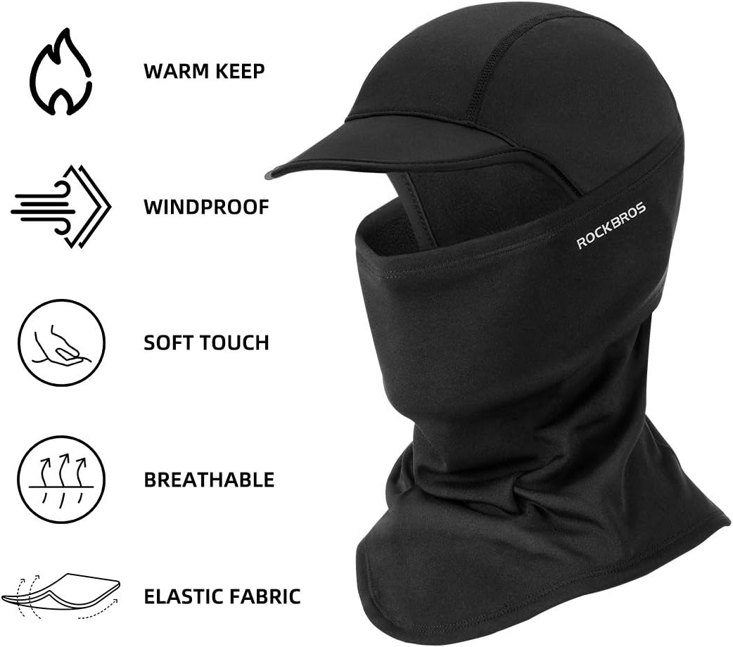 ROCKBROS Balaclava Winter Thermal Fleece Neck Warmer Windproof Dustproof Headcover Outdoor Sports Cycling Skiing Hats Fit Helmet Elastic Universal Size Black