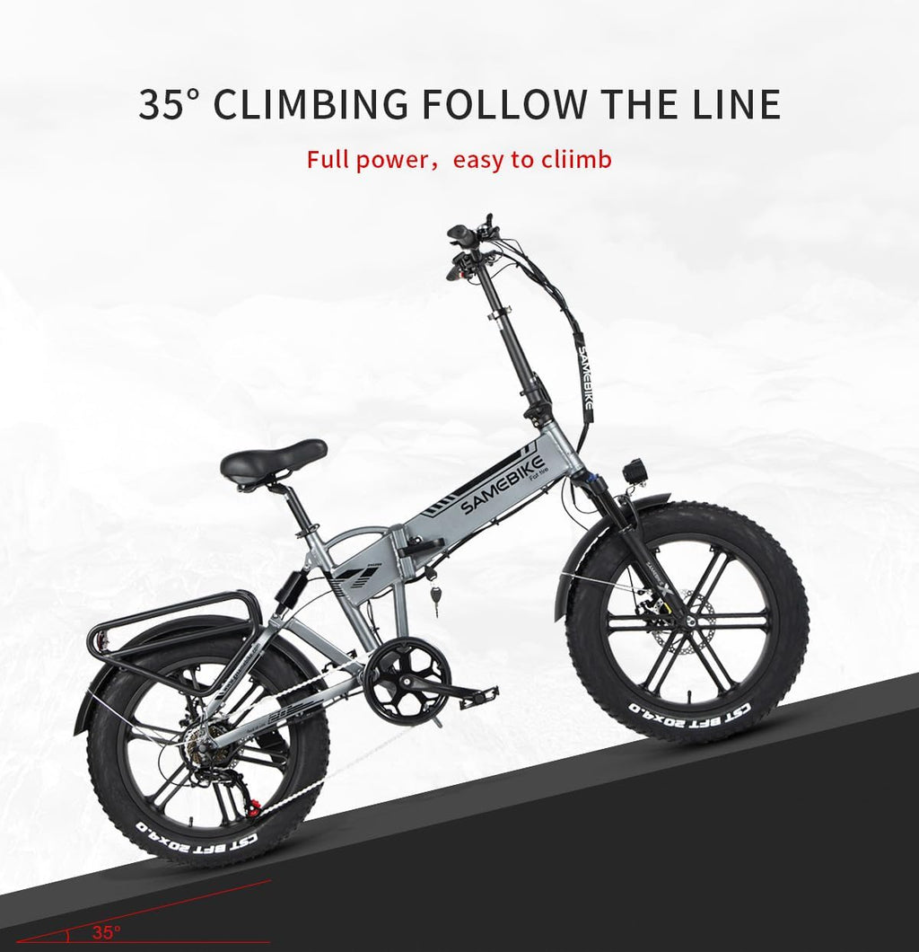 SAMEBIKE Electric Bike for AdultsCommuter Folding Snow Mountain Fat Tire E-Bike 20" 4.0 Removable Battery 7 Speed Gears