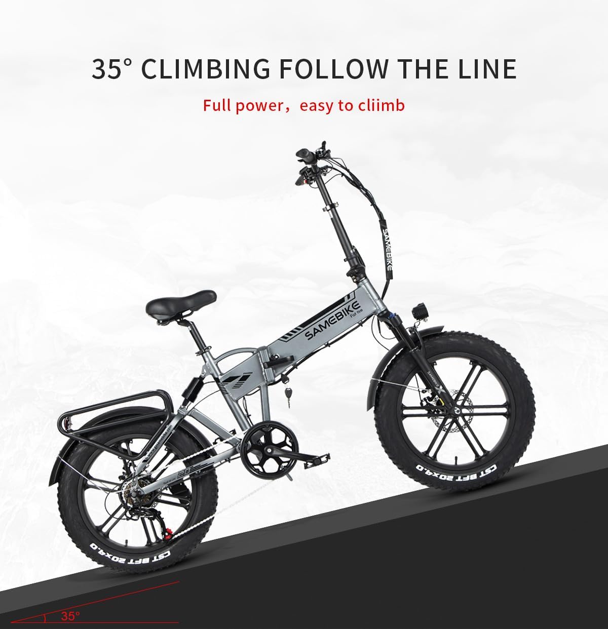 SAMEBIKE Electric Bike for AdultsCommuter Folding Snow Mountain Fat Tire E-Bike 20" 4.0 Removable Battery 7 Speed Gears