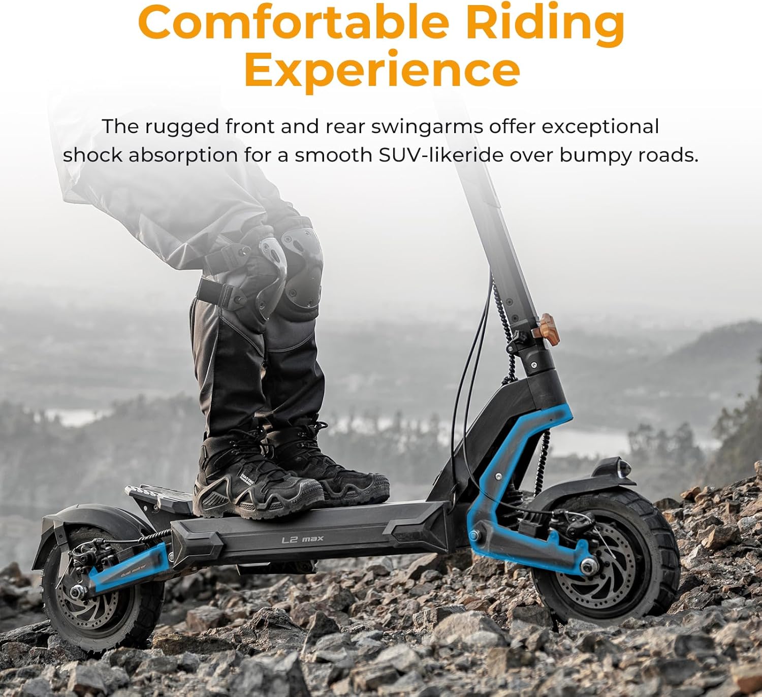 Ausom Foldable Electric Scooter, L2 Max 10'' Electric Scooters Adult with Dual Motor, 48V 20.8Ah Battery, 90km Range, E Scooters with Swingarm Suspension, E-ABS for Adults and Teens