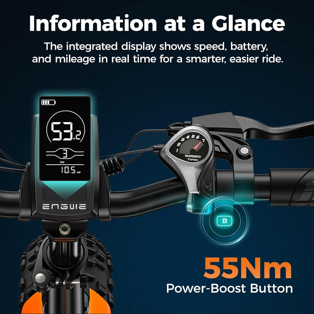 ENGWE EP-2 BOOST Folding Electric Bike,20‘×4.0’ Fat Tire 7-Speed Electric Bicycle 48V 13Ah Removable Battery, 50-120 km Range E-bike for Every Terrain & MTB & Beach & Snow