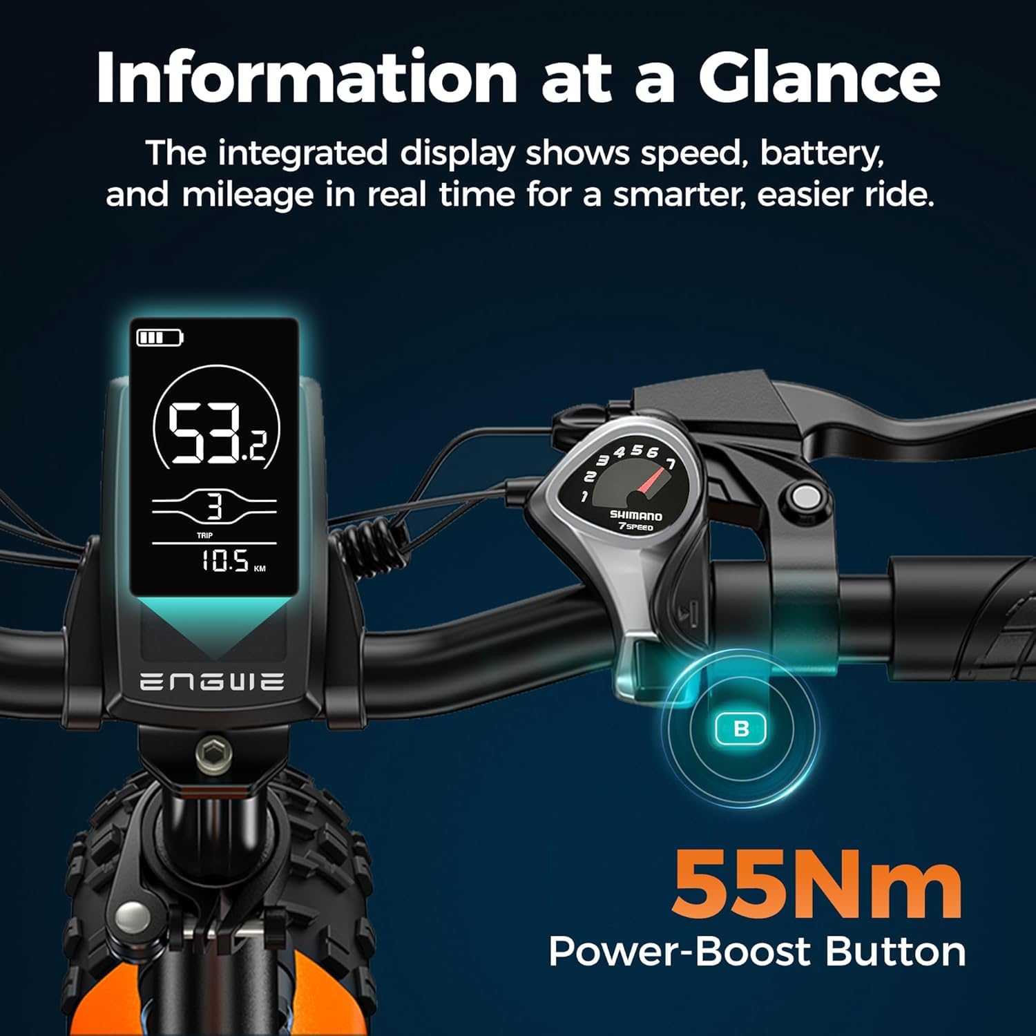 ENGWE EP-2 BOOST Folding Electric Bike,20‘×4.0’ Fat Tire 7-Speed Electric Bicycle 48V 13Ah Removable Battery, 50-120 km Range E-bike for Every Terrain & MTB & Beach & Snow