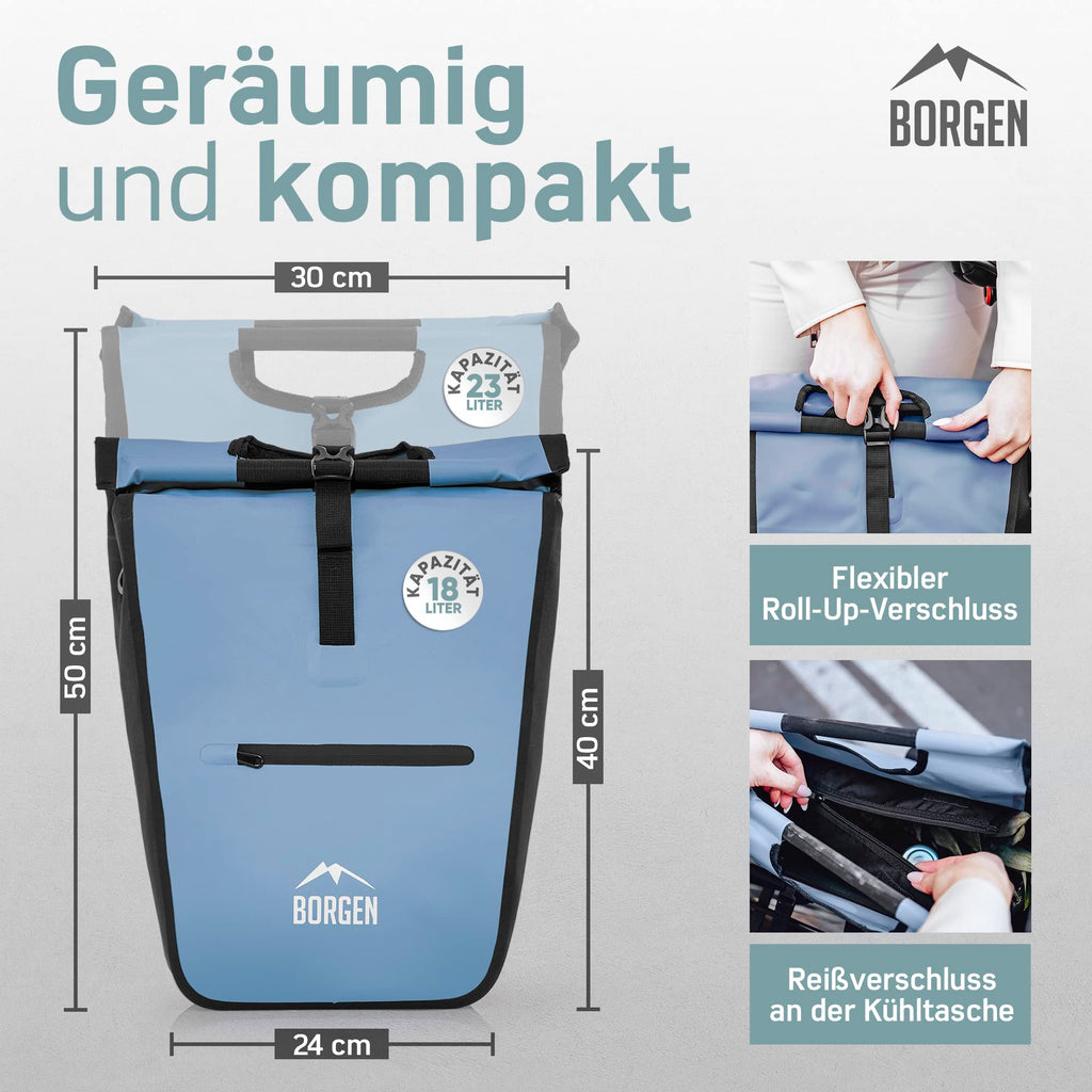 Borgen Bicycle Shopping Luggage Rack Bag - 23L with Removable Cooling Insert - Usable as Bicycle and Carrier Bag