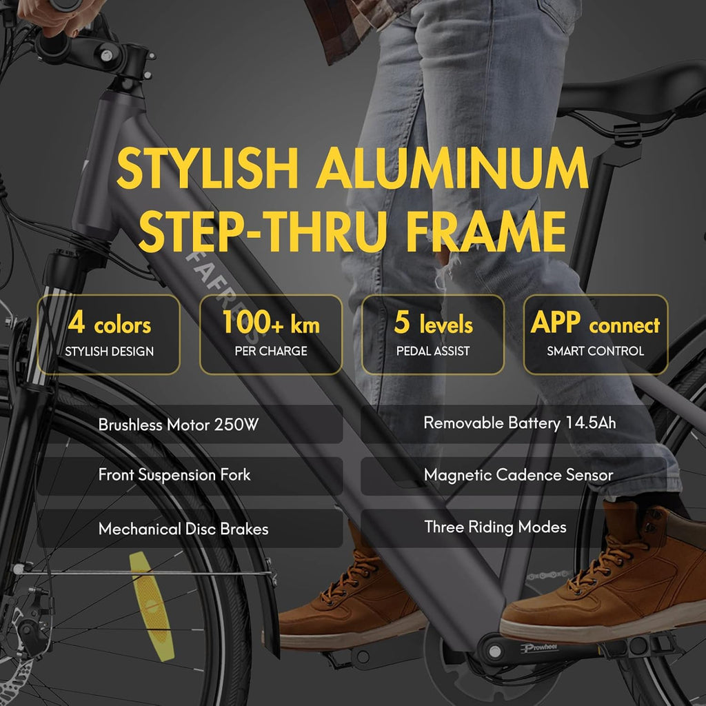 Fafrees Electric Bike for Adults WITH APP, 36V 14.5Ah/522Wh Removable Battery 100KM Pedal Assist Ebike, 27.5" Electric Bikes, 250W Electric Bicycle for City, 7 Speed Gears, F28 PRO EAPC