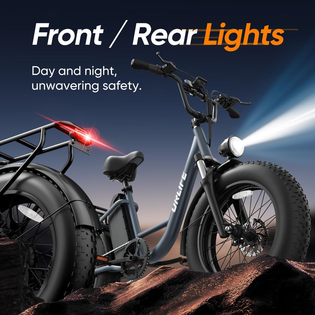 URLIFE 20" x 4.0 Electric Bike, Fat Tire E-Bike with 48V 15.6Ah Removable Battery, Colorful LCD Display, 7 Speed, Up to 110km, Electric Mountain Bike with Front Suspension for Adults