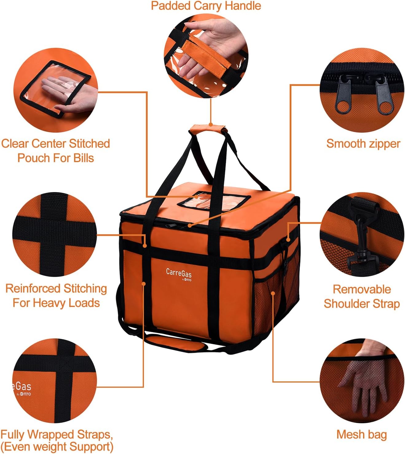 Backpack Premium Food Delivery Bag, Thermal Insulated Cooler Bag Large Capacity Suitable for Cold and Hot Food with Dividers, Takeaway Home Delivery, Suitable for Bike 40x40x43cm 68L