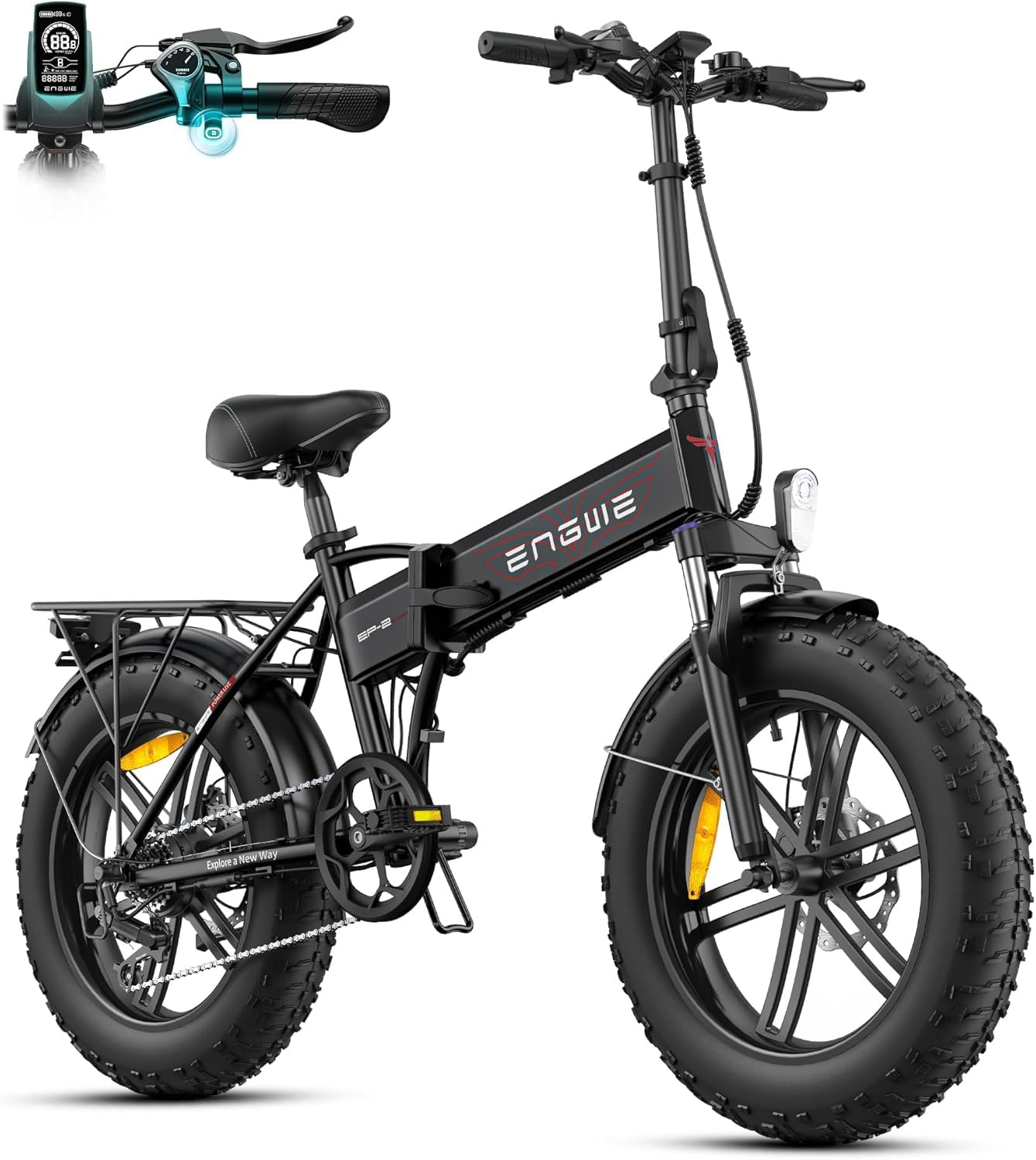 ENGWE EP-2 BOOST Folding Electric Bike,20‘×4.0’ Fat Tire 7-Speed Electric Bicycle 48V 13Ah Removable Battery, 50-120 km Range E-bike for Every Terrain & MTB & Beach & Snow