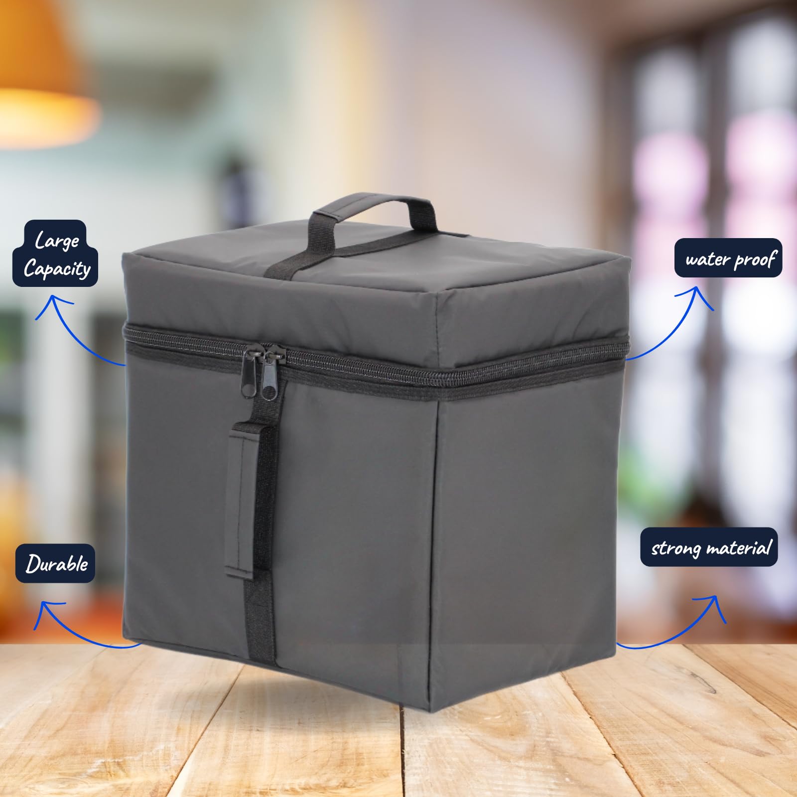 Thermal Insulated Food Delivery Bag - Reusable Cooler Bag for Grocery Shopping & Instacart - Heavy-Duty Pizza Delivery Bag For Hot/Cold Foods - Black