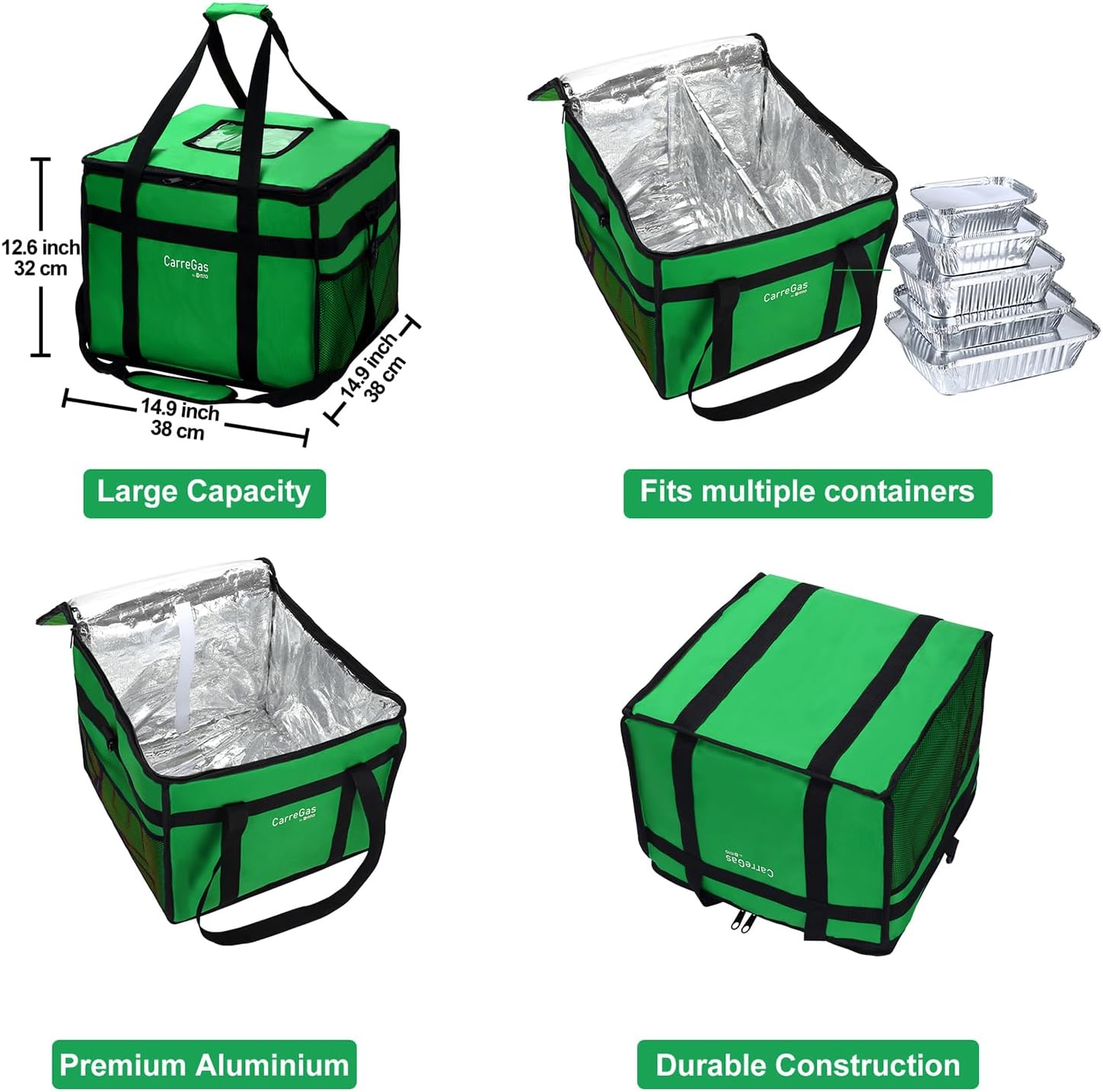 Backpack Premium Food Delivery Bag, Thermal Insulated Cooler Bag Large Capacity Suitable for Cold and Hot Food with Dividers, Takeaway Home Delivery, Suitable for Bike 40x40x43cm 68L