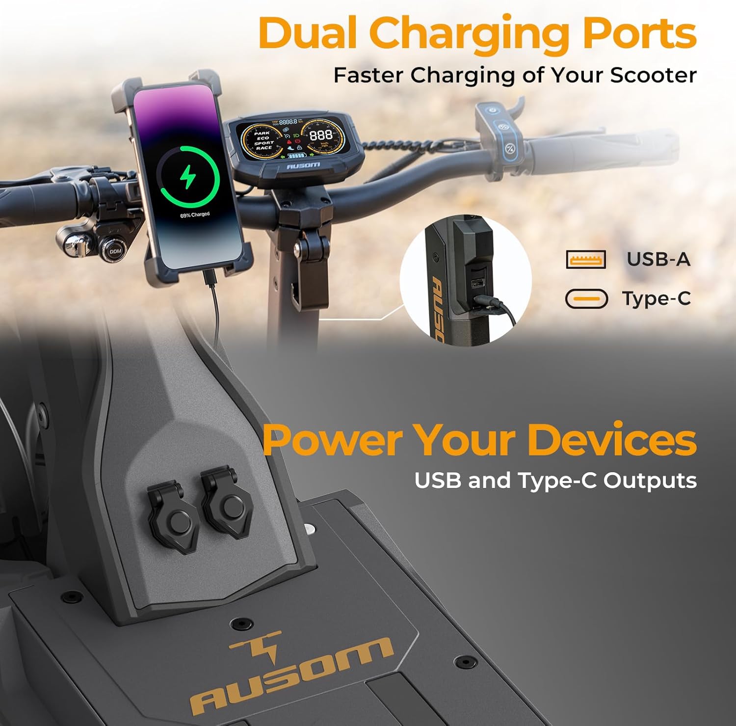 Ausom Foldable Electric Scooter, L2 Max 10'' Electric Scooters Adult with Dual Motor, 48V 20.8Ah Battery, 90km Range, E Scooters with Swingarm Suspension, E-ABS for Adults and Teens