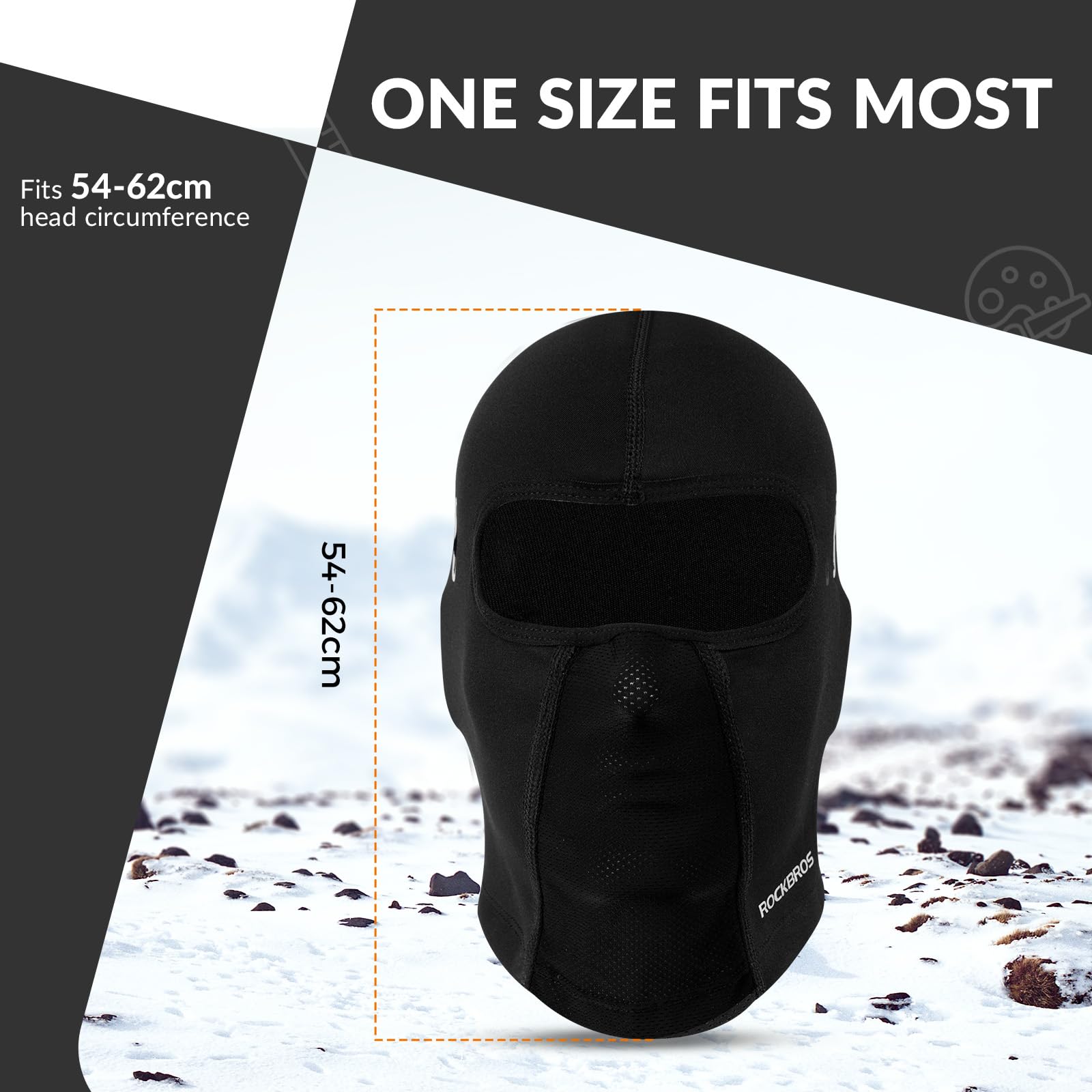 ROCKBROS Windproof Balaclava Breathable Face Cover Winter Thermal Fleece Neck Warmer Headcover Outdoor Sports Cycling Skiing Hats Fit Helmet Elastic Headwear 54-62CM