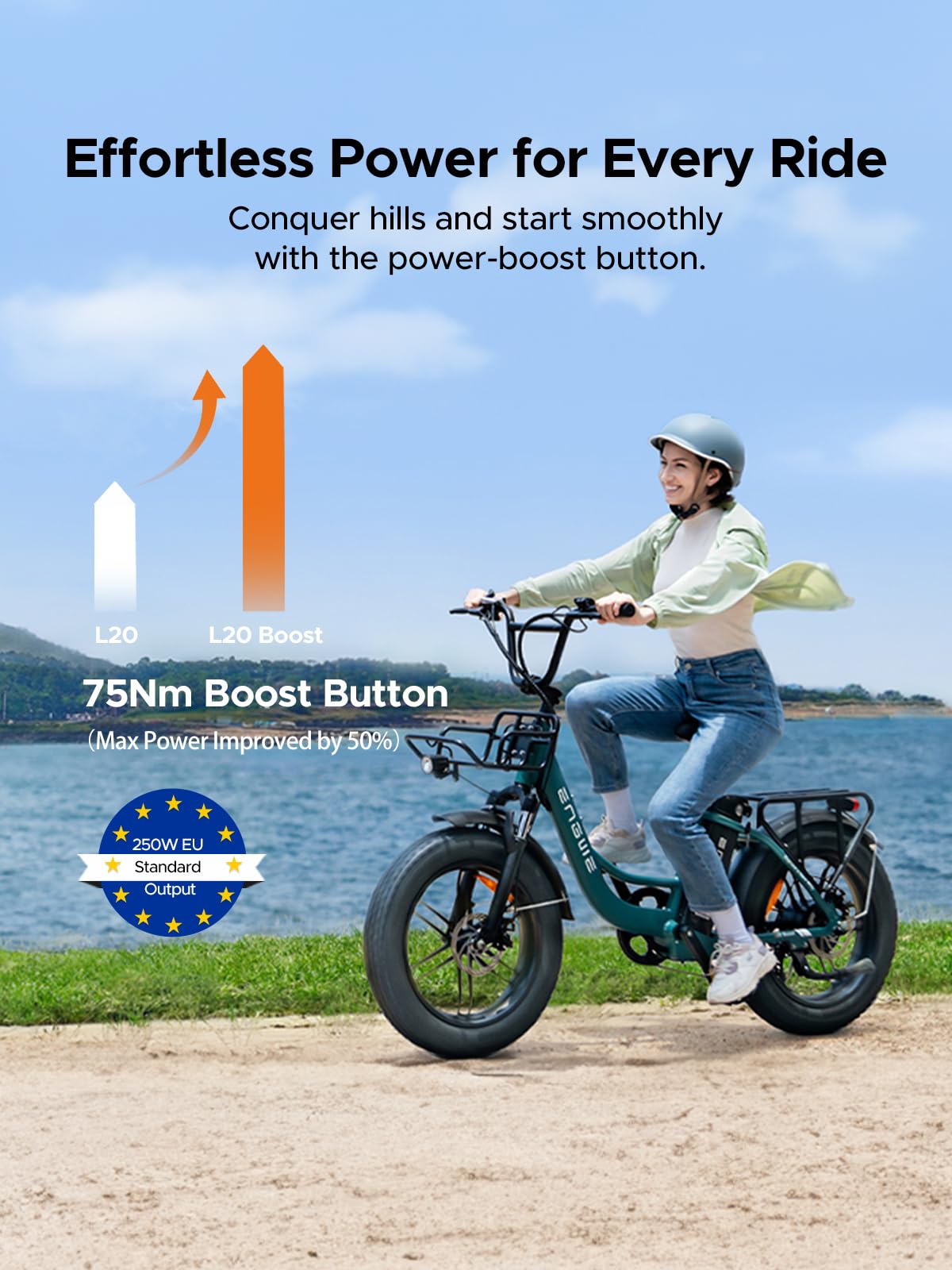 ENGWE L20 BOOST Electric Bike, 20‘’ ×4.0‘’ Fat Tire E-Bike for Adults 7 Speeds, 250W Motor 48V 13AhRemovable Battery Range up 120 km