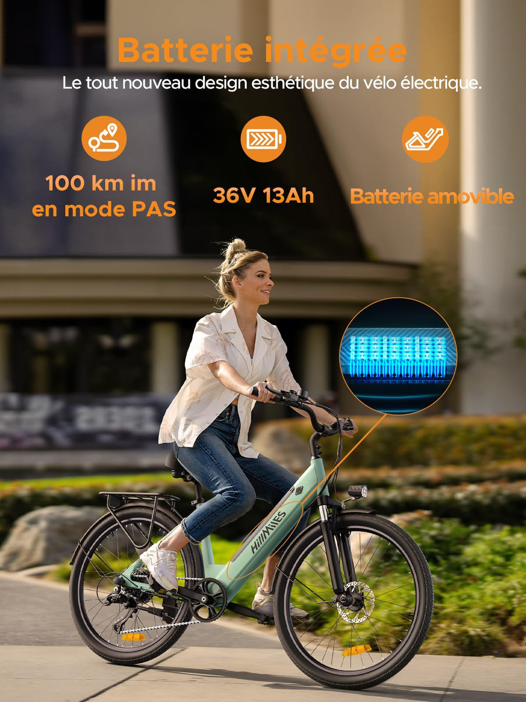 MileCity1 26" Electric Bike for Adults, 7 Speed Electric Bicycle with 36V 13Ah Removable Battery, 25km/h & 80-100km Range E Bike for Urban Commuters with Rear Rack, IP65 Waterproof