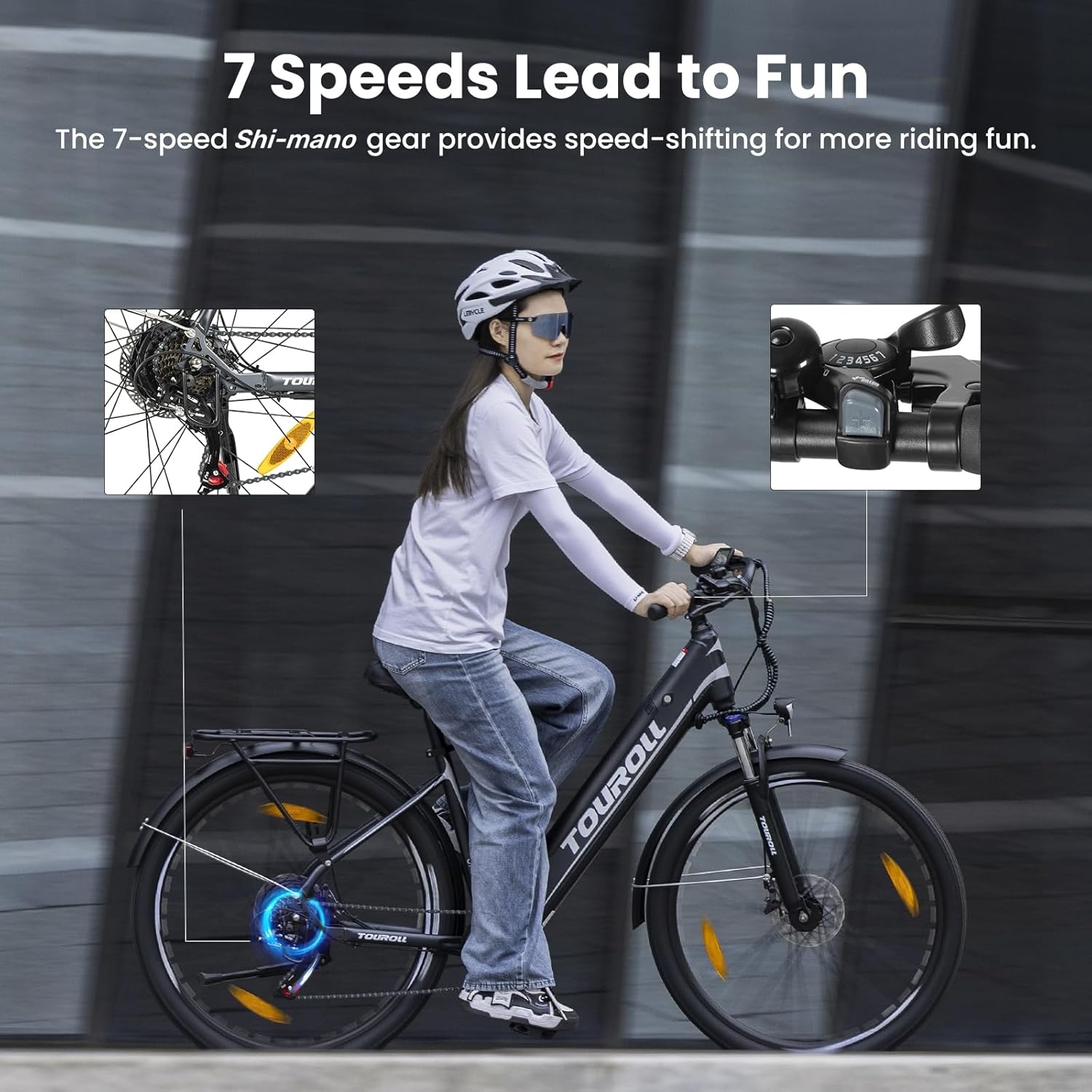 Touroll J1 ST 27.5" Electric Bike for Adults, 7 Speed Electric Bicycle with 36V 15.6Ah Removable Battery, 100km Range Pedal Assist City E Bike for Commute and Trekking, LCD Display, Dual Disc Brake