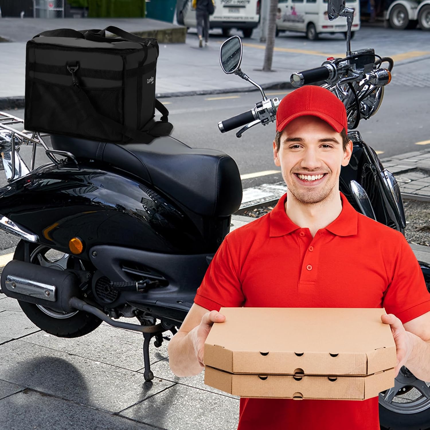 Backpack Premium Food Delivery Bag, Thermal Insulated Cooler Bag Large Capacity Suitable for Cold and Hot Food with Dividers, Takeaway Home Delivery, Suitable for Bike 40x40x43cm 68L