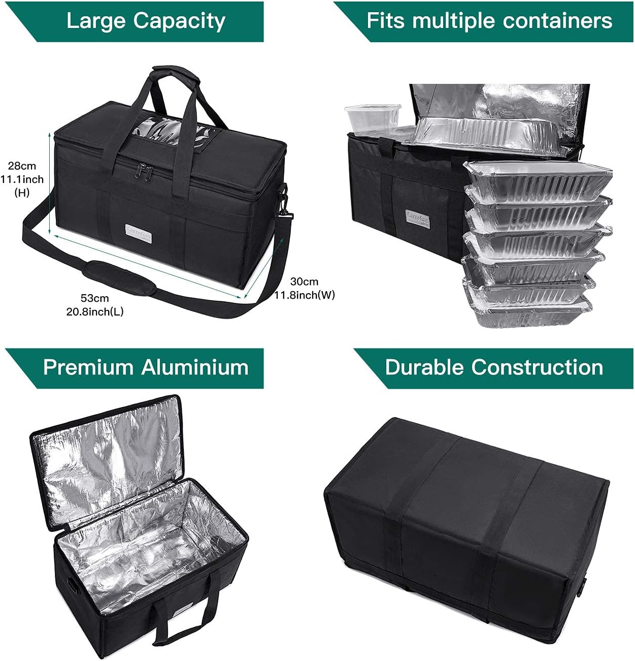 Backpack Premium Food Delivery Bag, Thermal Insulated Cooler Bag Large Capacity Suitable for Cold and Hot Food with Dividers, Takeaway Home Delivery, Suitable for Bike 40x40x43cm 68L