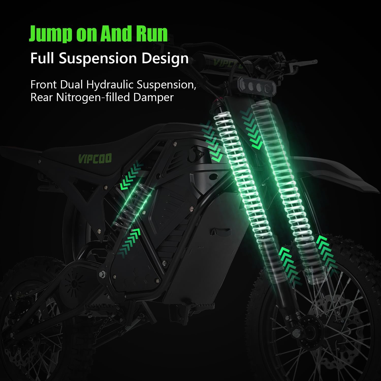 VIPCOO H3 Electric Dirt Bike for Teens Adults,14"/12" Off Road Dirt Bike Fit Age 13+,48V/23Ah Removable Battery Up to 25-43.5Miles,Dual Hydraulic Brakes & Full Suspension E-bike