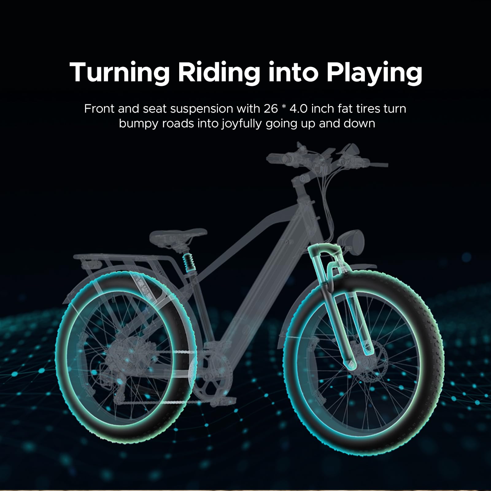 ENGWE E26 Electric Bike E-Bike for Adults with 26"x4.0" Fat Tire,250W E Mountain Bike 48V 16Ah Battery Range Up to 140KM, Speed-7 Dual Suspension All-Terrain Ebike MTB