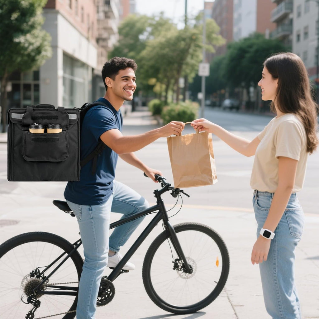 Backpack Premium Food Delivery Bag, Thermal Insulated Cooler Bag Large Capacity Suitable for Cold and Hot Food with Dividers, Takeaway Home Delivery, Suitable for Bike 40x40x43cm 68L