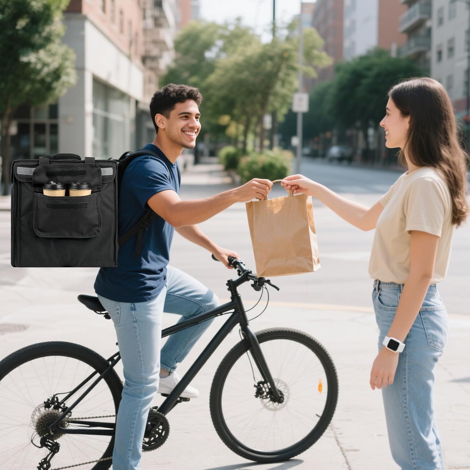Backpack Premium Food Delivery Bag, Thermal Insulated Cooler Bag Large Capacity Suitable for Cold and Hot Food with Dividers, Takeaway Home Delivery, Suitable for Bike 40x40x43cm 68L