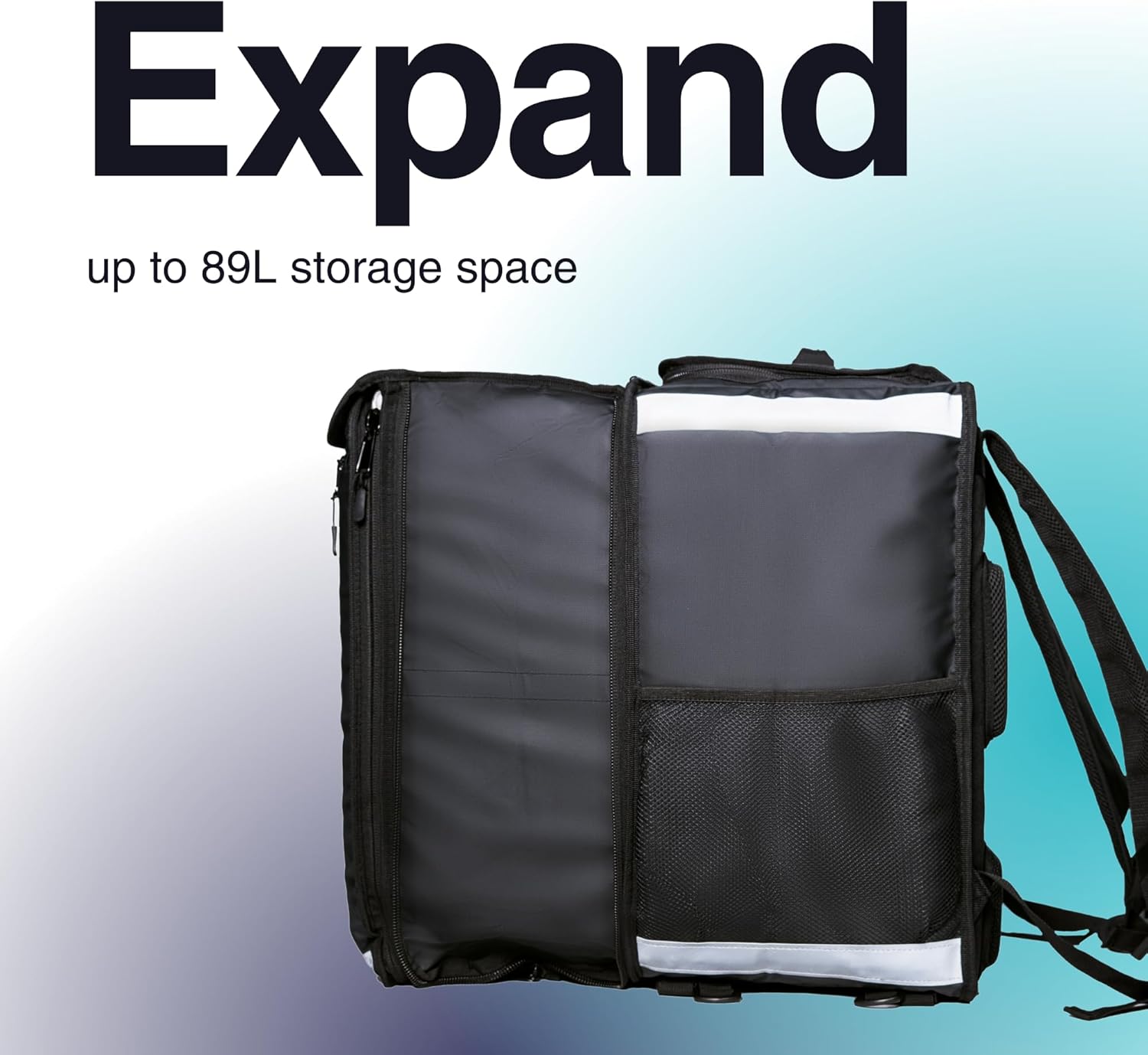 Telescopic Cubic 89L, Insulated Food Delivery Bag, Expandable Functionality, 100% Water-Repellent, Fully Foldable, Reflective Stripes, Designed for Professional Couriers (Telescopic Cubic)