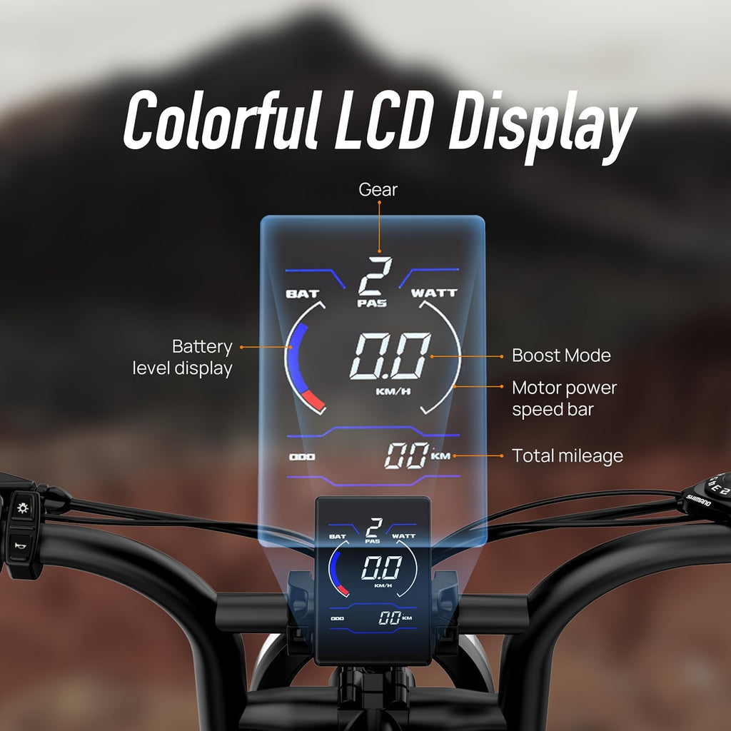 URLIFE 20 * 4" Fat Tire Electric Bikes for Adults, Ebike 48V 15.6Ah Removable Battery, 120 KM Range, Electric Mountain Bike with Colorful LCD 3-PAS, All-Terrain E-MTB