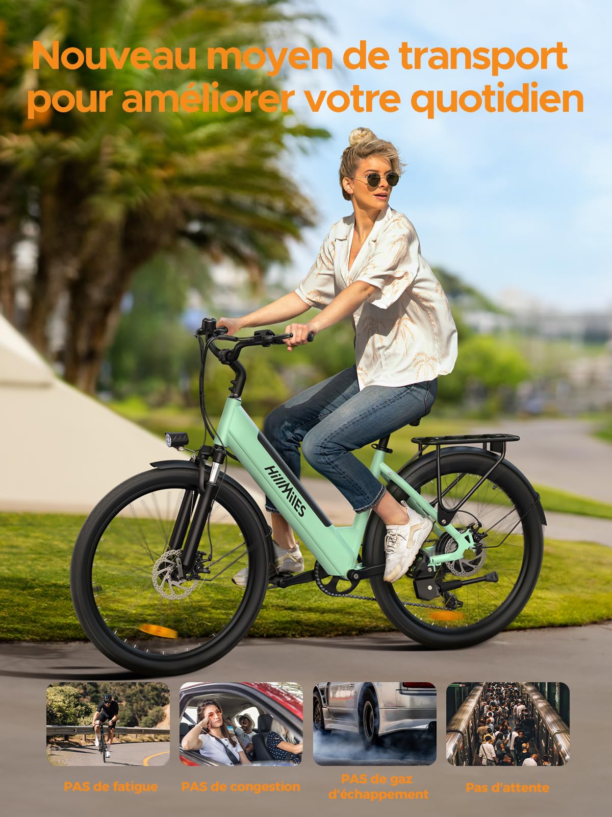 MileCity1 26" Electric Bike for Adults, 7 Speed Electric Bicycle with 36V 13Ah Removable Battery, 25km/h & 80-100km Range E Bike for Urban Commuters with Rear Rack, IP65 Waterproof