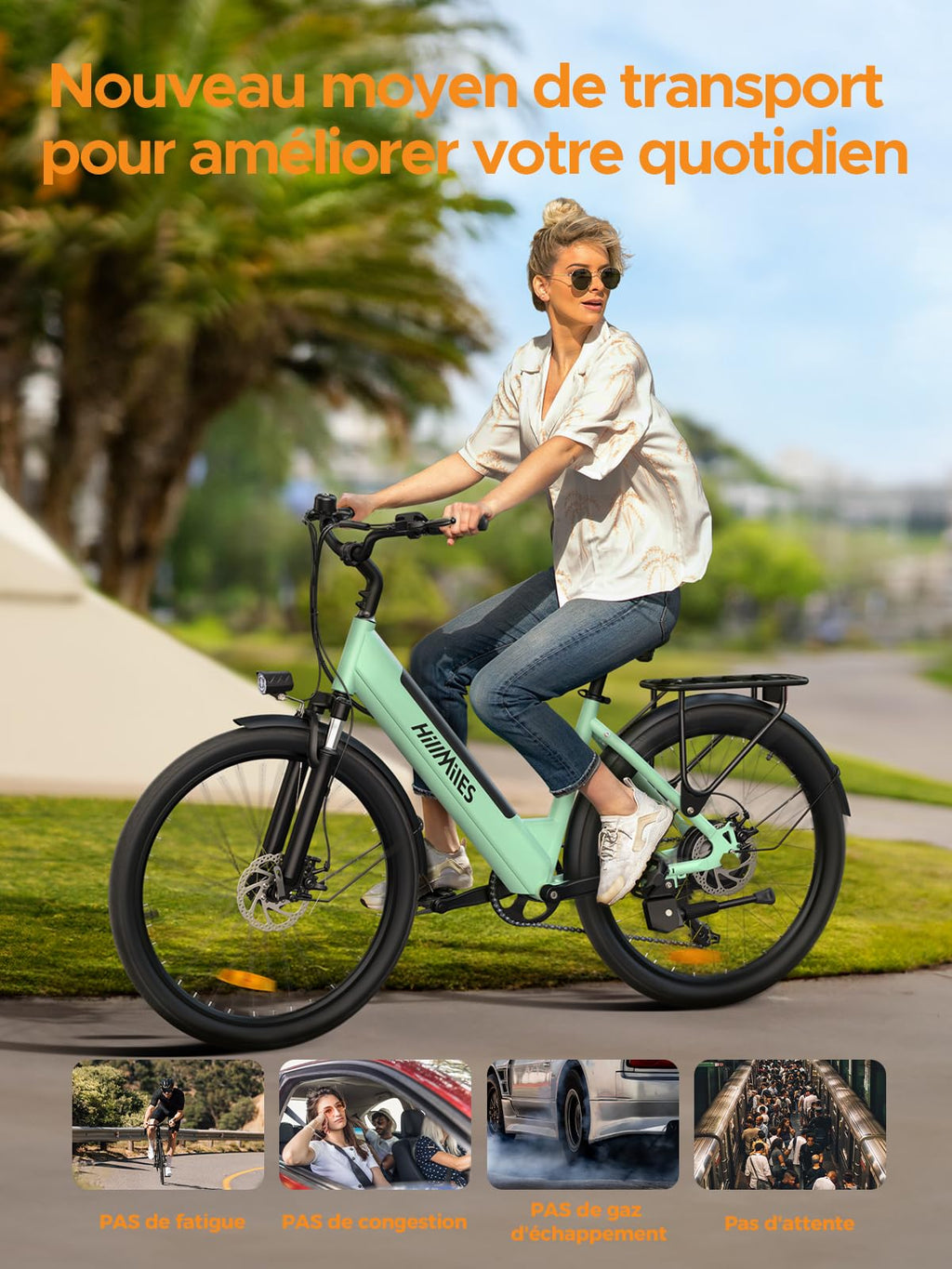 MileCity1 26" Electric Bike for Adults, 7 Speed Electric Bicycle with 36V 13Ah Removable Battery, 25km/h & 80-100km Range E Bike for Urban Commuters with Rear Rack, IP65 Waterproof