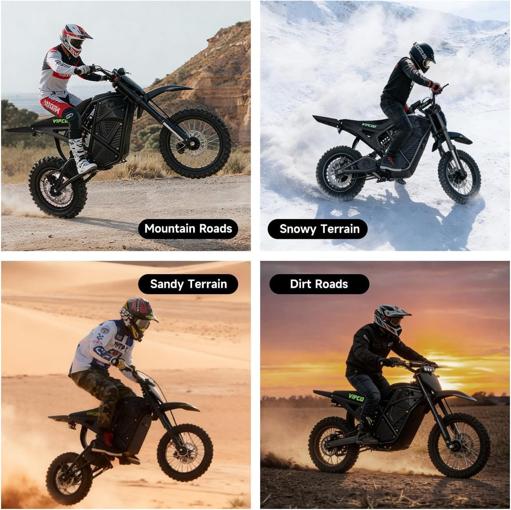 VIPCOO H3 Electric Dirt Bike for Teens Adults,14"/12" Off Road Dirt Bike Fit Age 13+,48V/23Ah Removable Battery Up to 25-43.5Miles,Dual Hydraulic Brakes & Full Suspension E-bike