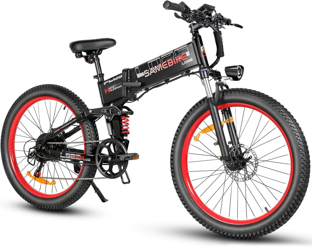 SAMEBIKE Mountain Electric Bicycle for Adults Removable 48V15H Battery 26 Inch Folding Electric Bikes with Color LCD Display SHIMANO 7 Speed Ebikes Black
