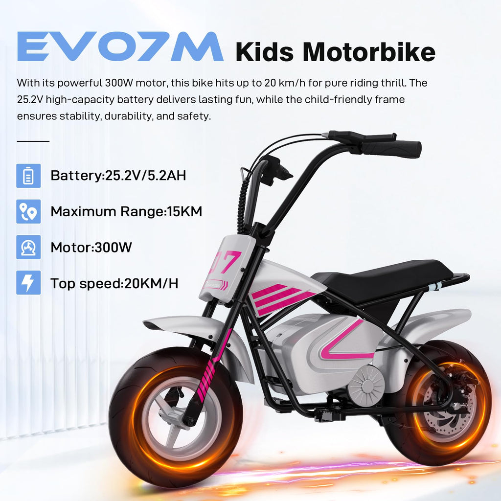 EVERCROSS Kids Electric Motorcycle, 11” Tires, 20km/h Max Speed, 15km Range, Disc Brake, 300W Motor, Electric Dirt Bike for Boys & Girls