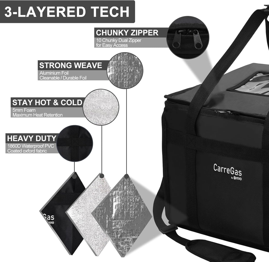 Backpack Premium Food Delivery Bag, Thermal Insulated Cooler Bag Large Capacity Suitable for Cold and Hot Food with Dividers, Takeaway Home Delivery, Suitable for Bike 40x40x43cm 68L