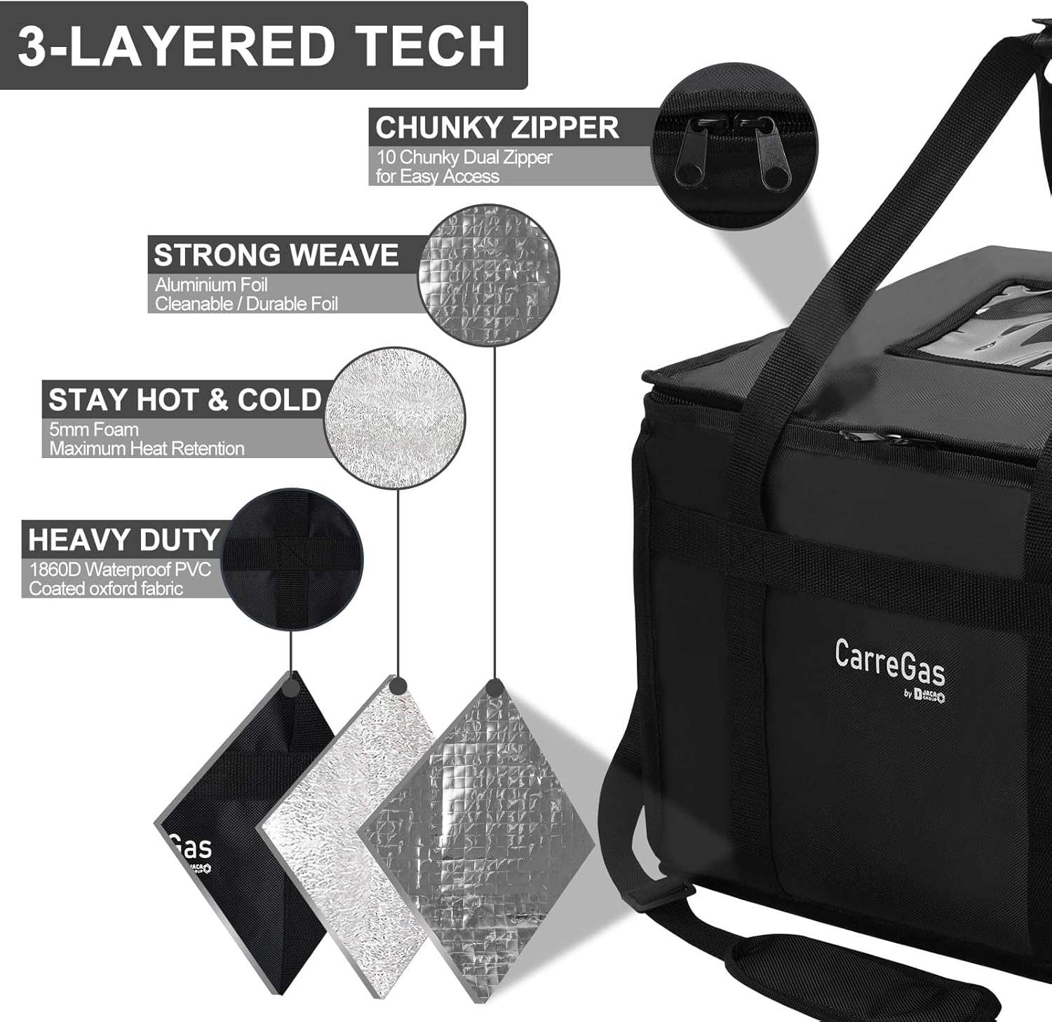 Backpack Premium Food Delivery Bag, Thermal Insulated Cooler Bag Large Capacity Suitable for Cold and Hot Food with Dividers, Takeaway Home Delivery, Suitable for Bike 40x40x43cm 68L