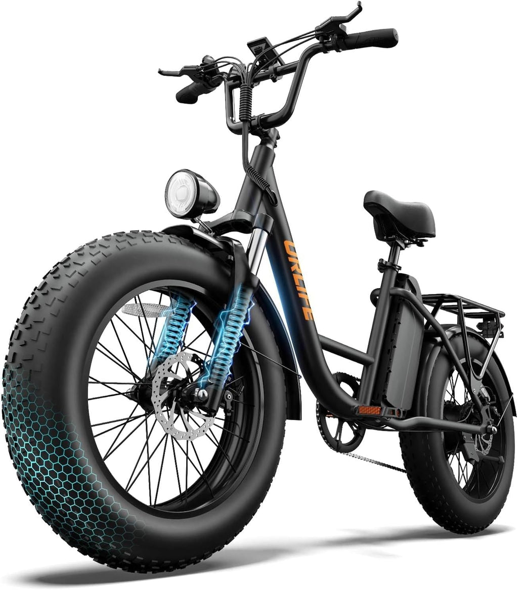 URLIFE 20" x 4.0 Electric Bike, Fat Tire E-Bike with 48V 15.6Ah Removable Battery, Colorful LCD Display, 7 Speed, Up to 110km, Electric Mountain Bike with Front Suspension for Adults