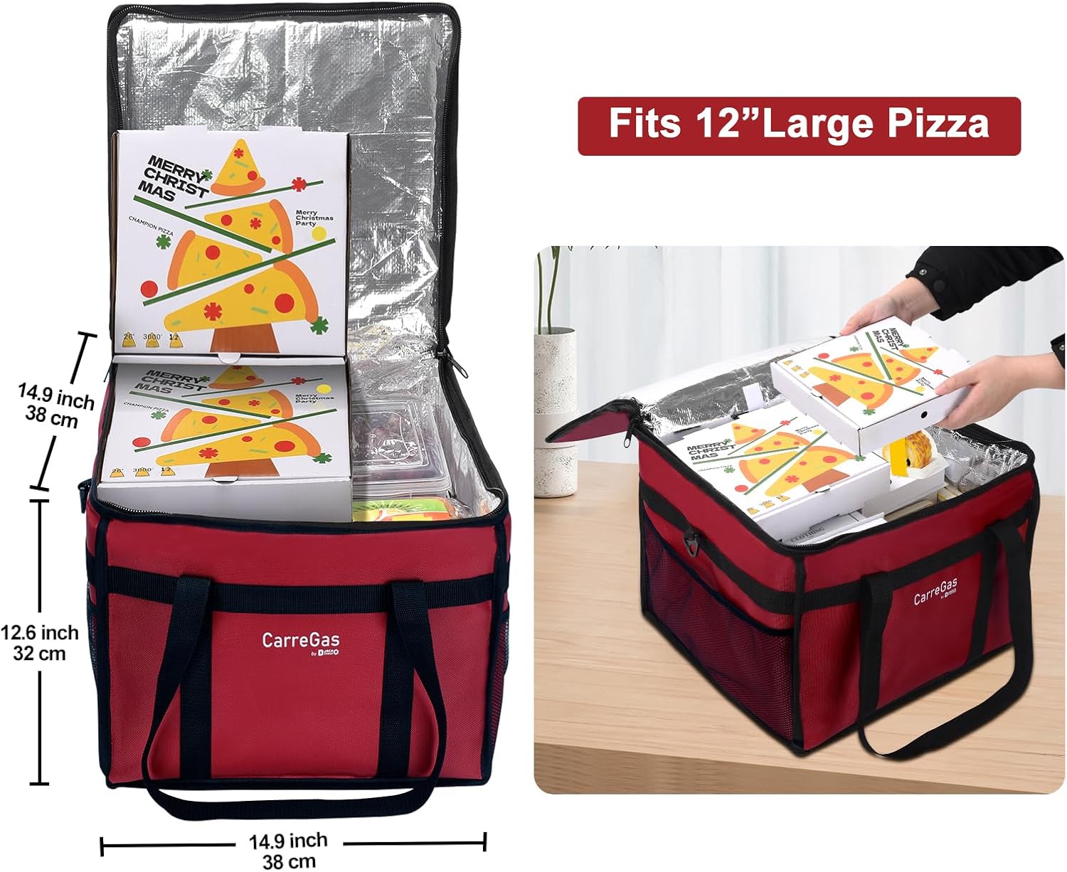 Backpack Premium Food Delivery Bag, Thermal Insulated Cooler Bag Large Capacity Suitable for Cold and Hot Food with Dividers, Takeaway Home Delivery, Suitable for Bike 40x40x43cm 68L