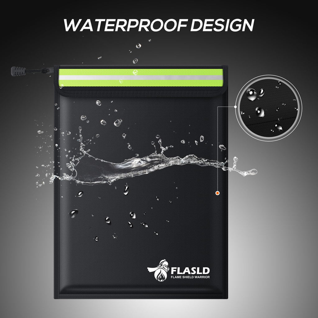FLASLD Large Fireproof Document & Money Bags, Fireproof & Water Resistant Bag, Fireproof Folder Safe Bag for Cash, Valuables & Passport, with Silicone Coating & Zipper Closure, 60x30x30cm
