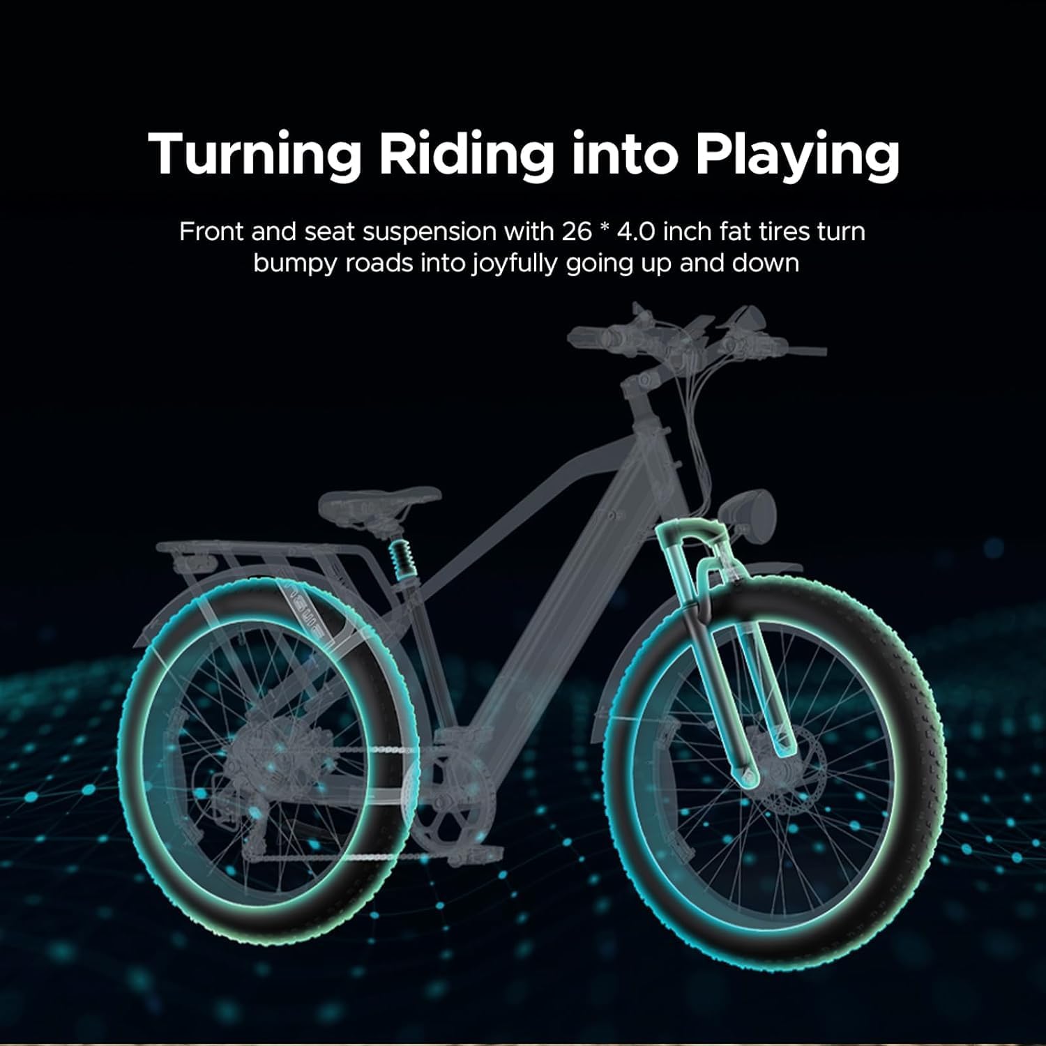 ENGWE E26 Electric Bike E-Bike for Adults with 26"x4.0" Fat Tire,250W E Mountain Bike 48V 16Ah Battery Range Up to 140KM, Speed-7 Dual Suspension All-Terrain Ebike MTB