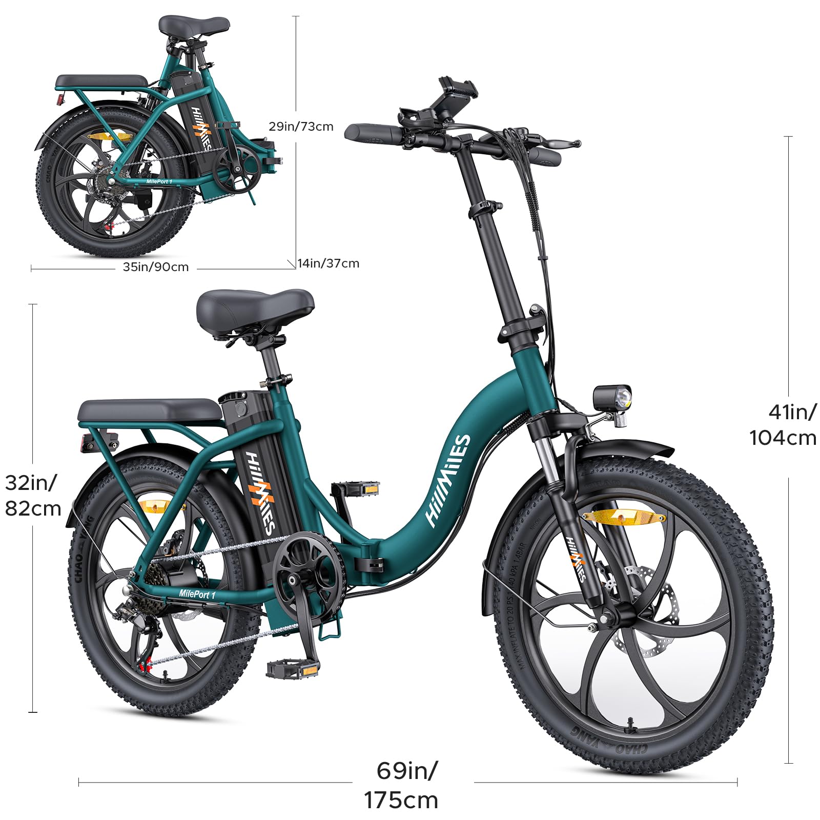 MilePort 1 Electric Bike for Adults with 36V 13AH Removable Battery, 20"*3.0" Fat Tire Folding Electric Bicycle with Top Speed 25KM/H &100KM Long Range, 250W Motor City Commuter Ebike