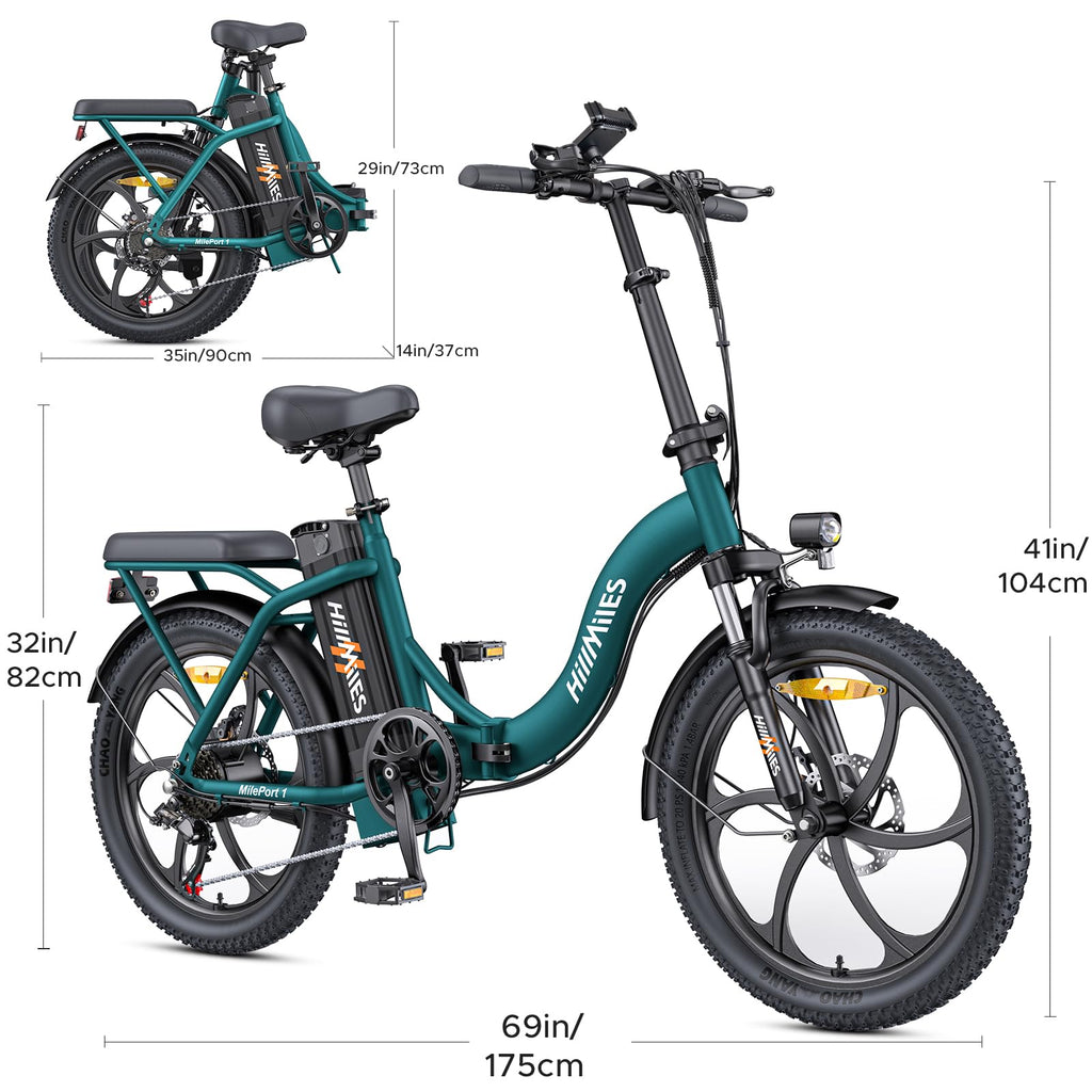 MilePort 1 Electric Bike for Adults with 36V 13AH Removable Battery, 20"*3.0" Fat Tire Folding Electric Bicycle with Top Speed 25KM/H &100KM Long Range, 250W Motor City Commuter Ebike