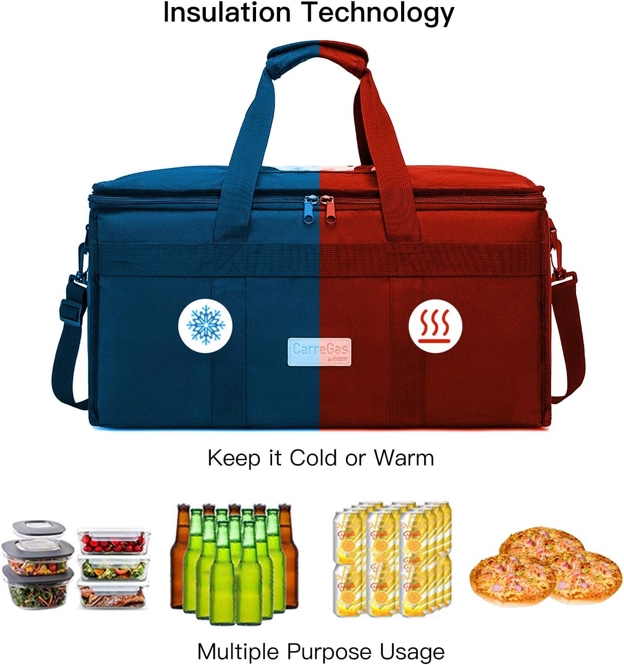 Backpack Premium Food Delivery Bag, Thermal Insulated Cooler Bag Large Capacity Suitable for Cold and Hot Food with Dividers, Takeaway Home Delivery, Suitable for Bike 40x40x43cm 68L