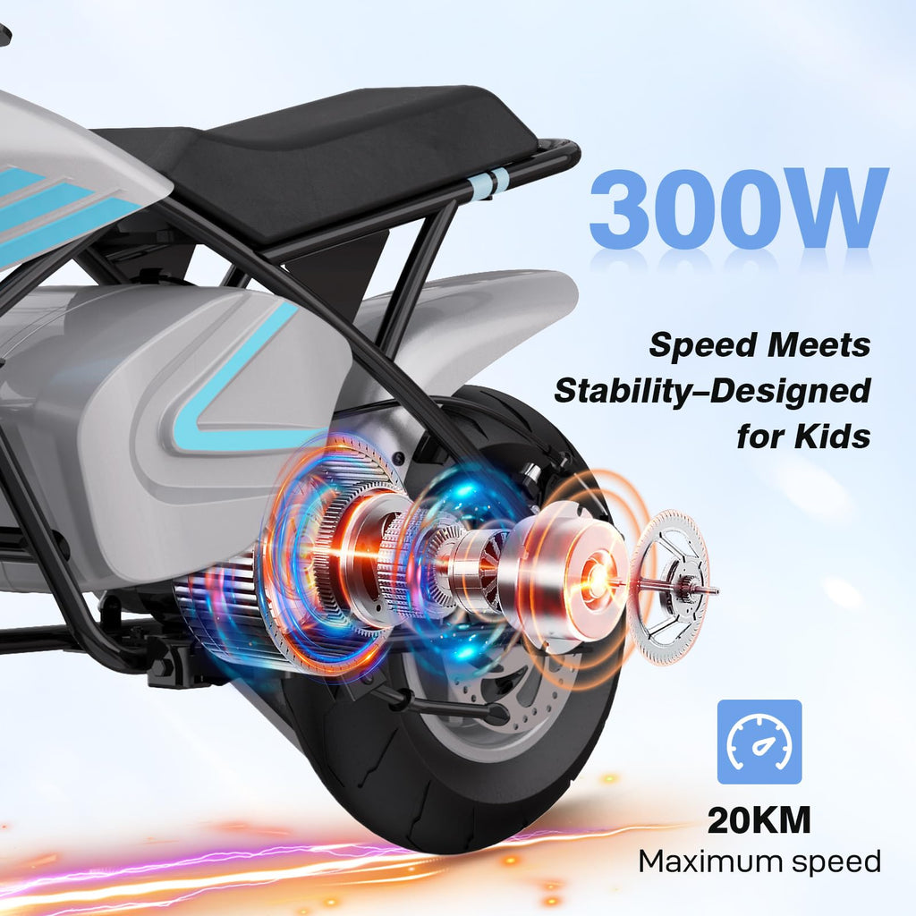 EVERCROSS Kids Electric Motorcycle, 11” Tires, 20km/h Max Speed, 15km Range, Disc Brake, 300W Motor, Electric Dirt Bike for Boys & Girls