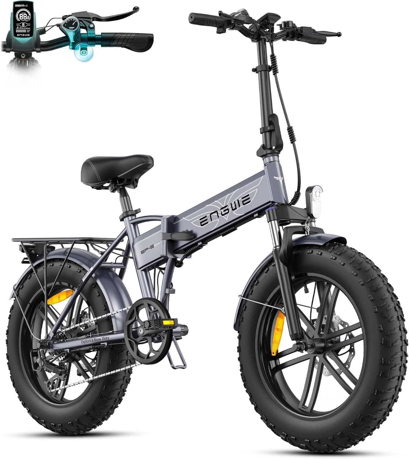 ENGWE EP-2 BOOST Folding Electric Bike,20‘×4.0’ Fat Tire 7-Speed Electric Bicycle 48V 13Ah Removable Battery, 50-120 km Range E-bike for Every Terrain & MTB & Beach & Snow