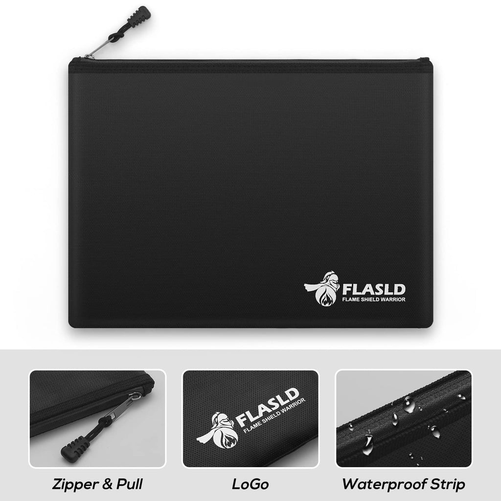 FLASLD Large Fireproof Document & Money Bags, Fireproof & Water Resistant Bag, Fireproof Folder Safe Bag for Cash, Valuables & Passport, with Silicone Coating & Zipper Closure, 60x30x30cm