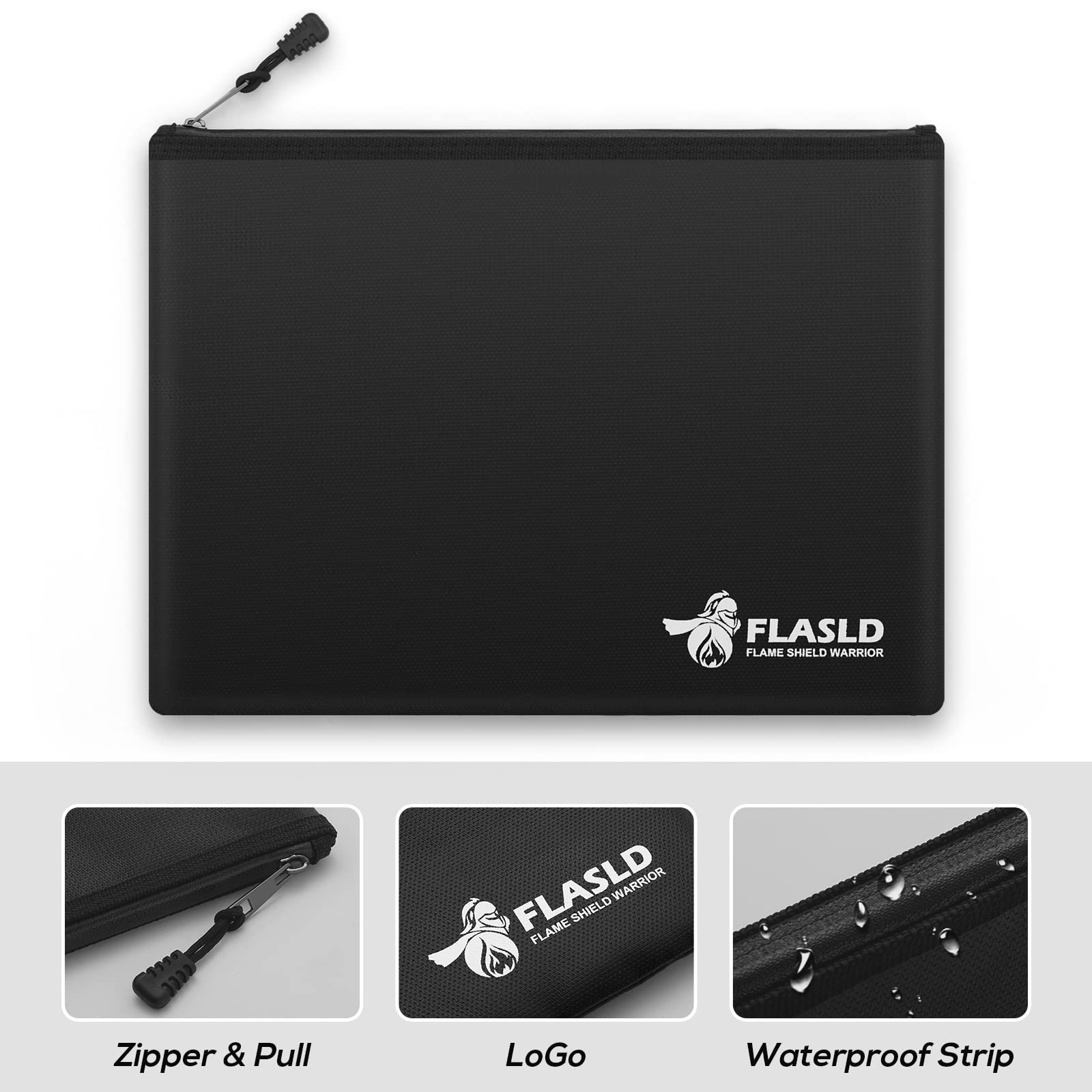 FLASLD Large Fireproof Document & Money Bags, Fireproof & Water Resistant Bag, Fireproof Folder Safe Bag for Cash, Valuables & Passport, with Silicone Coating & Zipper Closure, 60x30x30cm